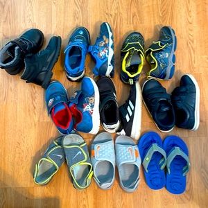 9 pairs of shoes and sandals size 11- little kids